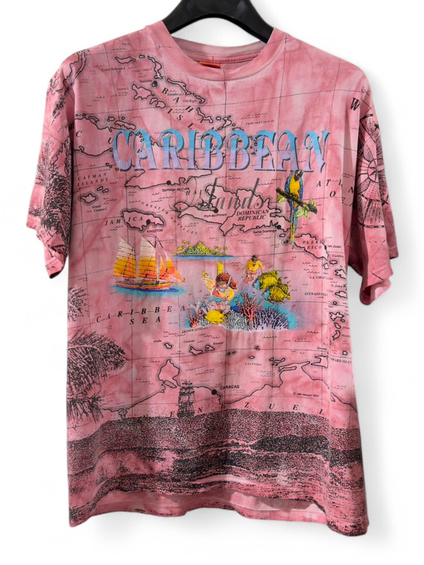 Vintage Caribbean Islands Cartograph Graphic T-Shirt Size Men’s Xl